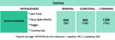 tarifas intensivos de danza urbana